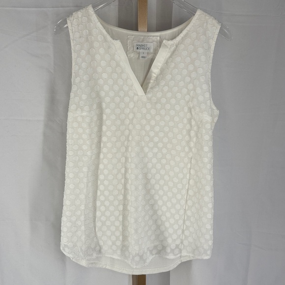 41 HAWTHORN Ezide Polka Dot Textured Mixed Material Tank Top Shirt - White - S - Picture 3 of 12